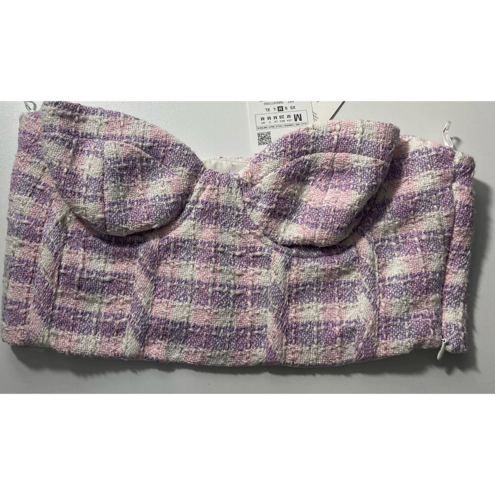 ZARA Fuzzy Purple Textured Plaid BRALETTE Lilac Knit Size M BNWT Rare/Retired